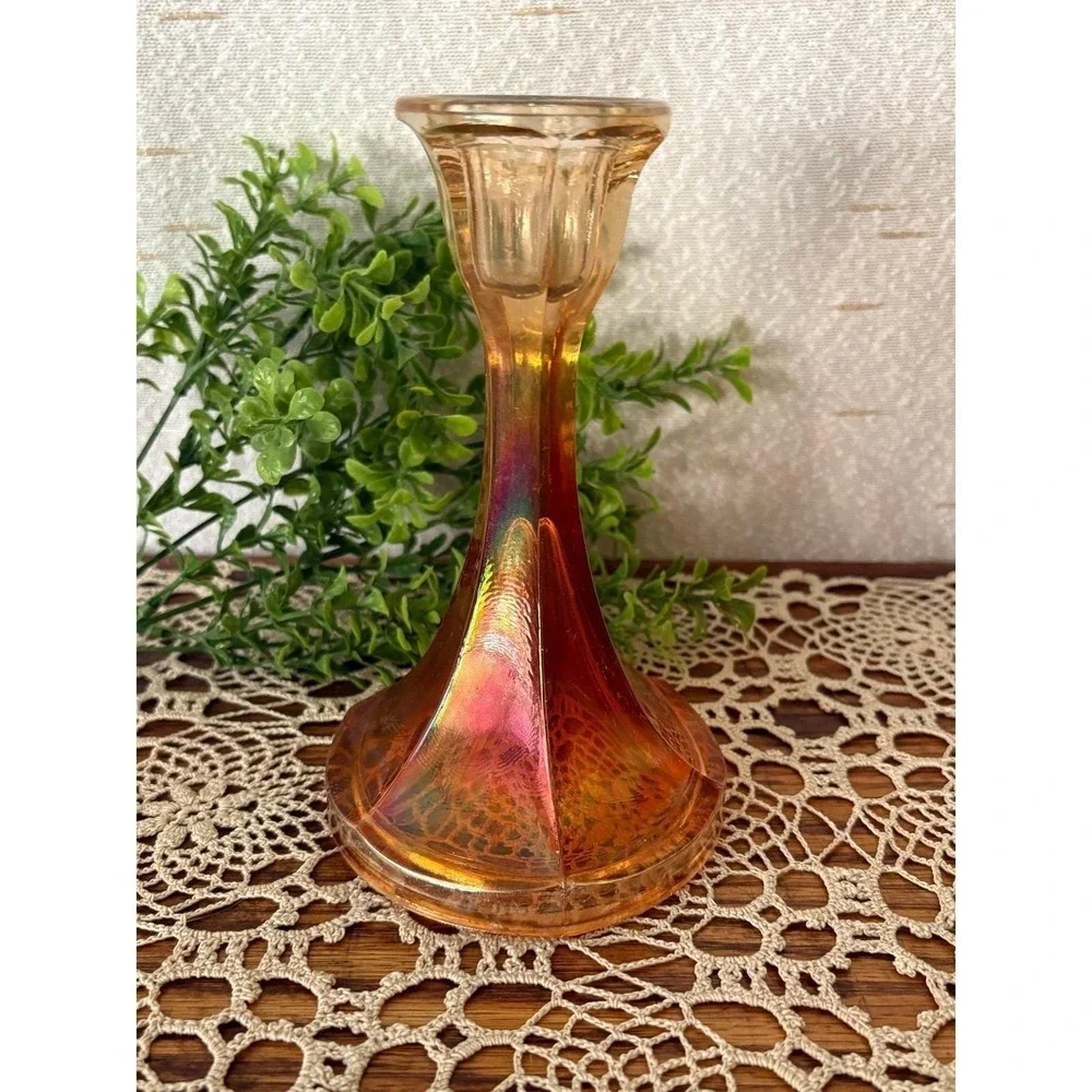 Vintage 1920s Marigold Carnival Glass Bud Vase 6.5 Inch Iridescent Art Deco